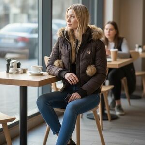 South Pole Dark Brown Puffer Jacket with Fur Accents